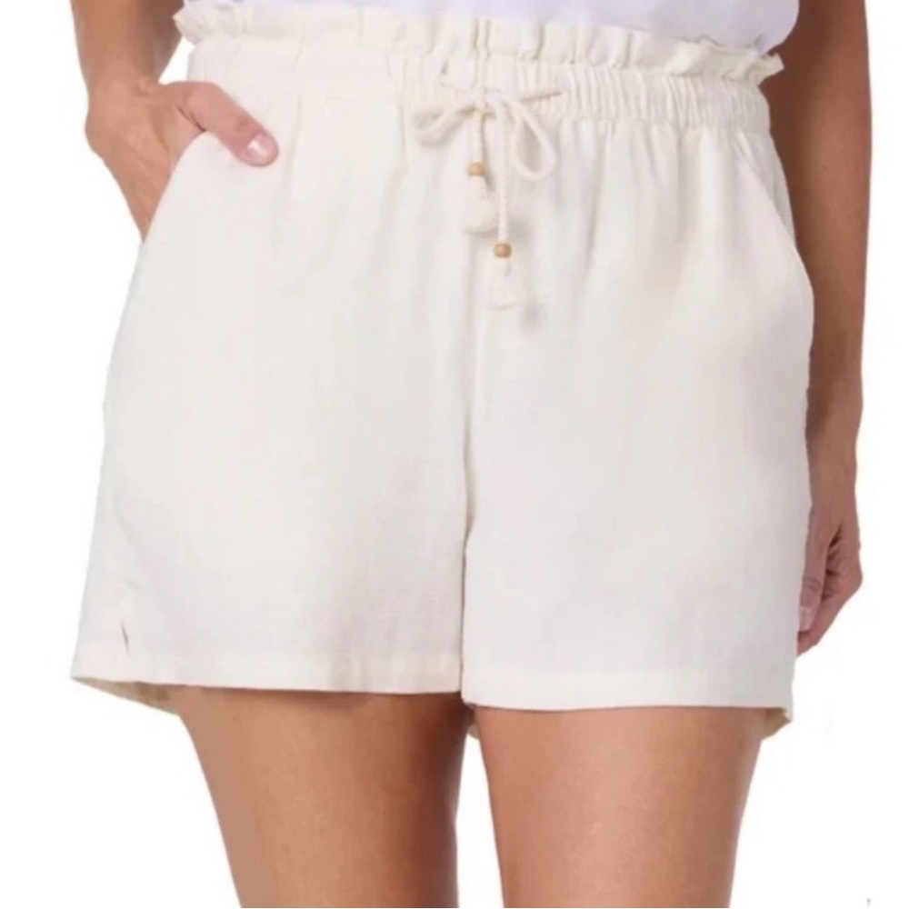 New! Hang Ten Women's High Waist Cream Linen Shorts